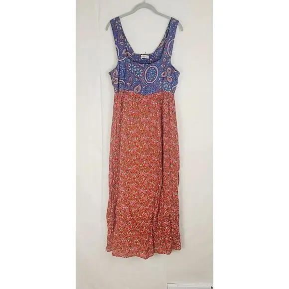 New Natural Life Tricia red and blue mixed floral maxi dress XL Cottagecore Boho - Picture 3 of 10